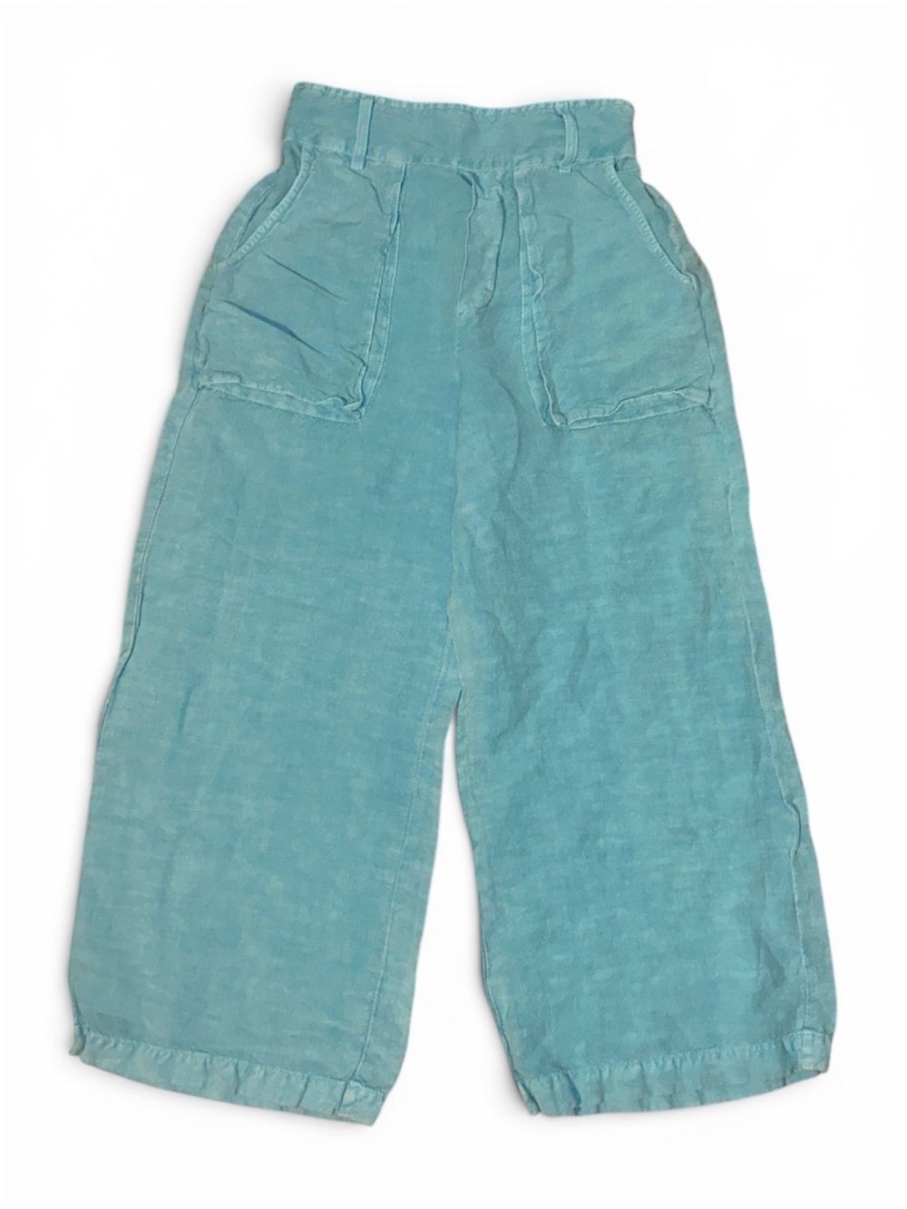 YFB 55% Linen Wide Leg Cropped Pants in Blue | Size Small
